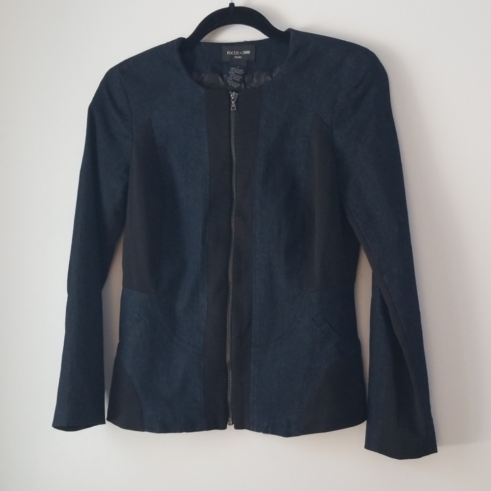 Focus 2000 petite colorblock stretch denim jacket